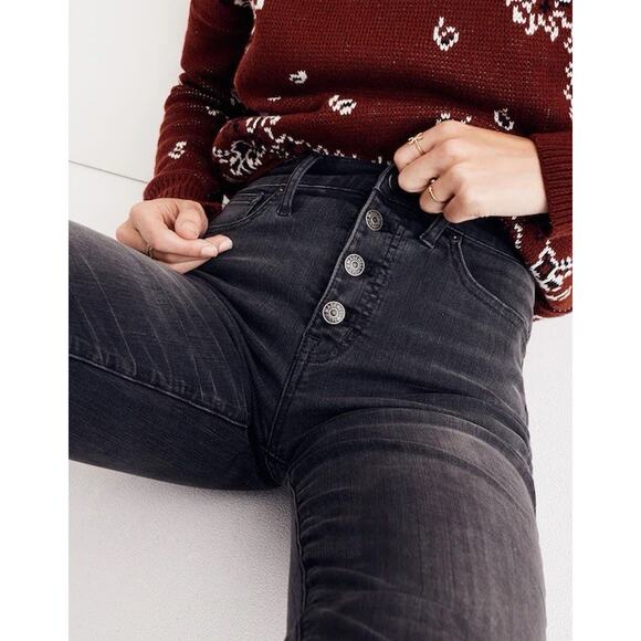 Madewell High Rise Cali Demi Faded Wash Boot Black Raw Hem Cropped Jeans 27 - Picture 3 of 12